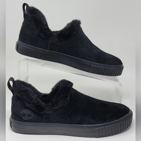 Timberland Skyla Bay Slip-on Shoes Black Suede Faux Fur Women’s Size 5.5 New - Picture 2 of 9